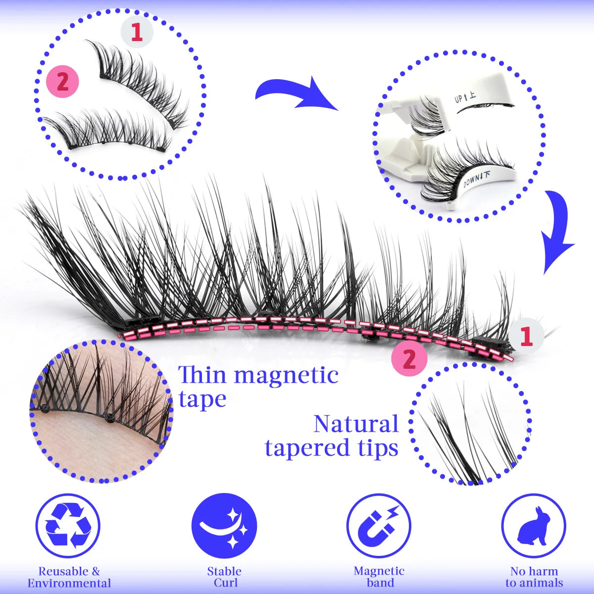 Premium Magnetic Eyelashes - Natural 3D Winged Lashes with Easy Application Tool