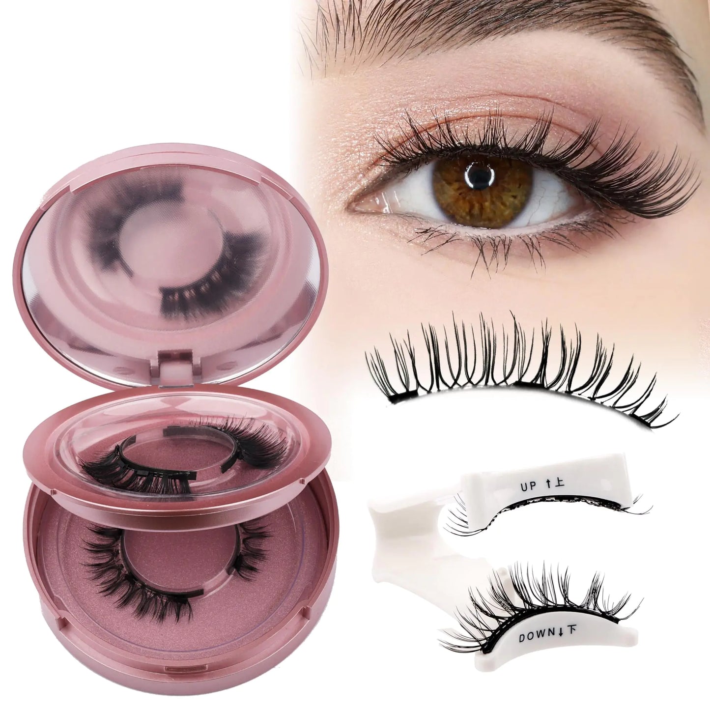 GEMERRY Magnetic Eyelashes 2 Pairs Reusable Magnetic Eyelashes with Applicator and Mirror No Glue Needed Natural Look Magnetic Lashes Soft Magnetic Eyelashes Lash Applicator Tool Kit